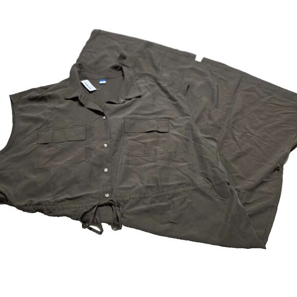 Old Navy Dresses & Skirts - Old Navy Women's Waist-Defined Utility Midi Shirt Dress Green Size 3X Button Up